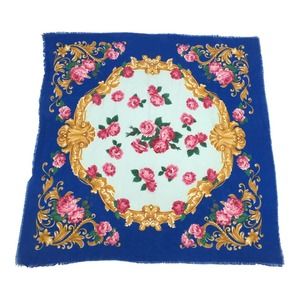 Vintage Victorian Floral Design Scarf Square Approx 30"×29" Pink Gold Blue Large